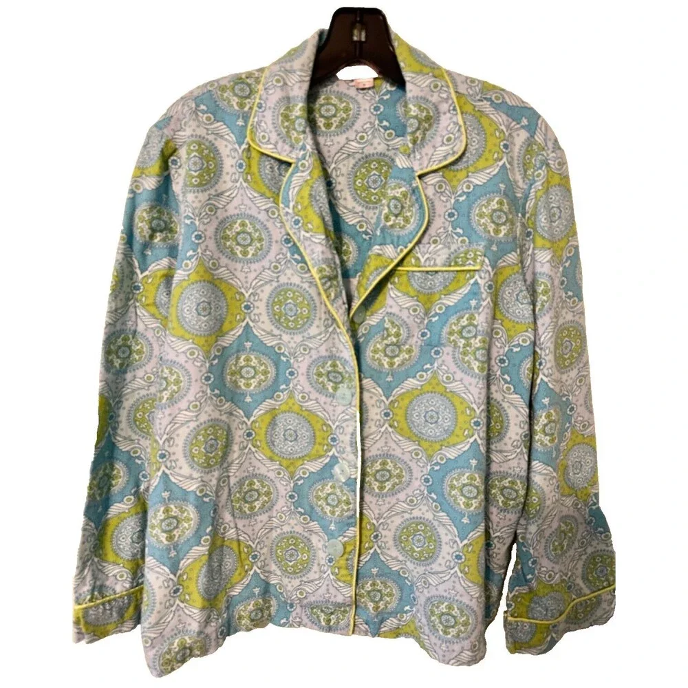 Victoria Secret Pajama Set Size Small Paisley Print Lime Green/Blue - Picture 1 of 16